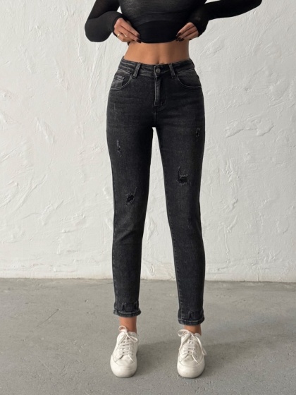 Blugi mom fit elastici accesorizați cu perle aplicate la tiv - Img 7