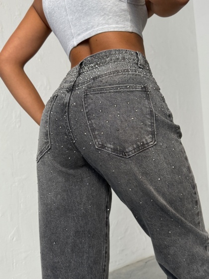 Blugi mom fit elastici cu aplicatii din strasuri - Img 2