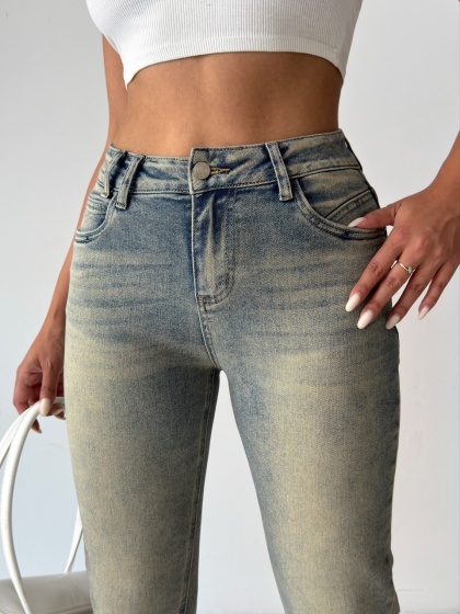 Blugi Mom Fit elastici cu aspect vintage - Img 3