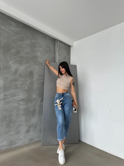 Blugi mom fit elastici cu zgarieturi - Img 3