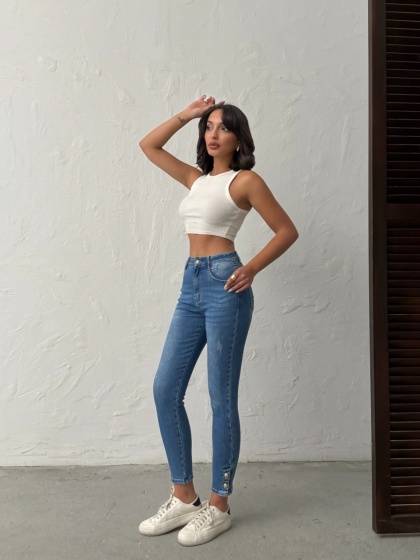 Blugi skinny elastici cu accesoriu nasturi - Img 7