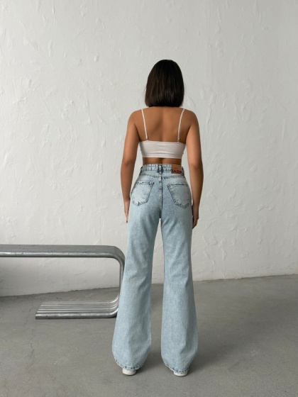 Blugi wide leg cu abraziuni în față, în zona buzunarelor - Img 2