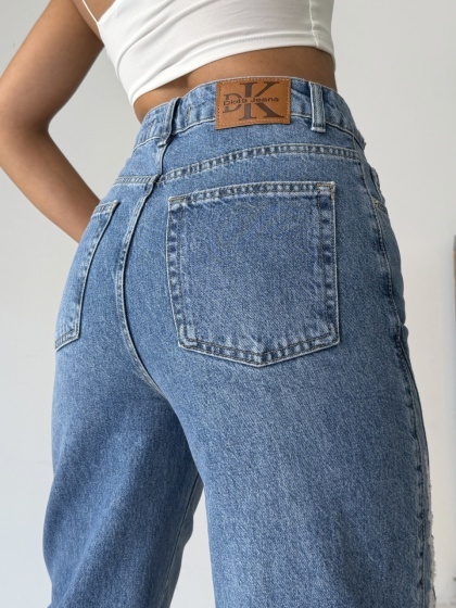 Blugi wide leg cu abraziuni pe lateral - Img 6