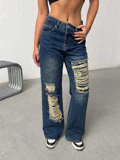 Blugi wide leg cu abraziuni - Img 6