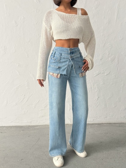 Blugi wide leg cu accesoriu tip fusta - Img 1