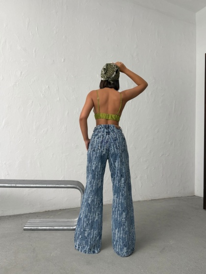 Blugi wide leg cu aspect vintage - Img 3
