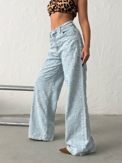Blugi wide leg cu aspect vintage - Img 2