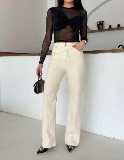 Blugi wide leg cu betelie petrecuta