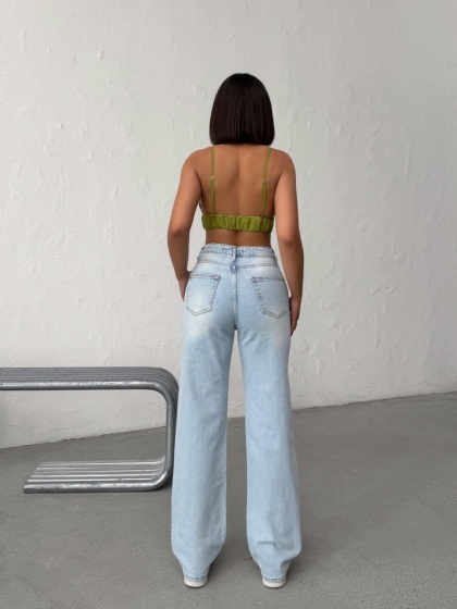 Blugi wide leg cu broderie - Img 2