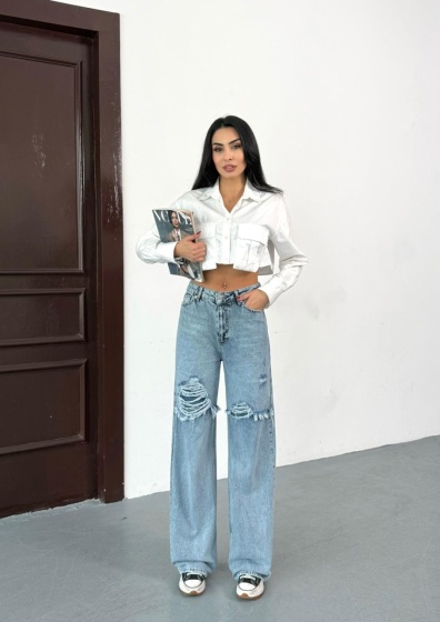 Blugi wide leg cu design rupt - Img 3