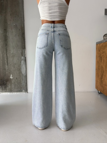 Blugi wide leg cu detalii strasuri - Img 2