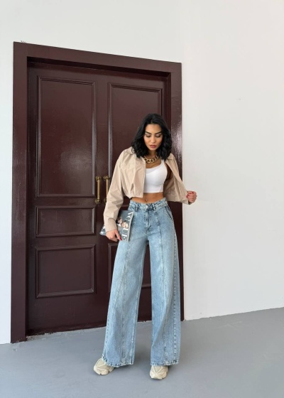 Blugi wide leg cu detaliu pe mijloc - Img 4