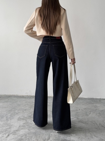 Blugi wide leg cu dunga pe mijloc - Img 4