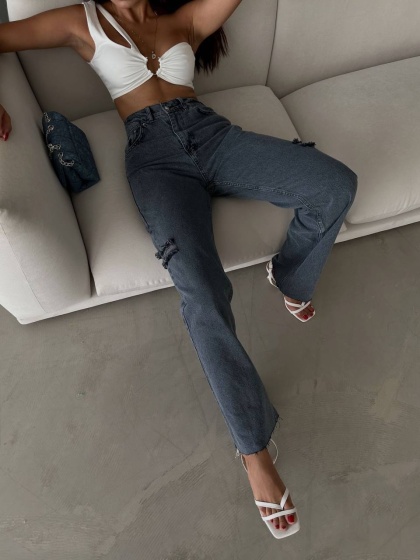 Blugi wide leg cu ruptura pe lateral - Img 3