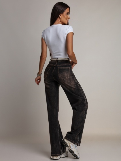 Blugi Wide Leg cu Strasuri - Img 4