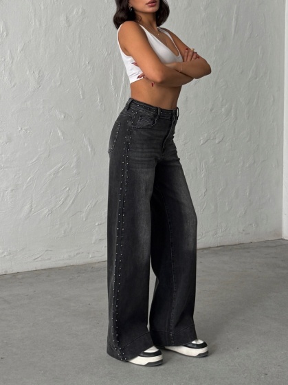 Blugi wide leg cu tinte pe lateral - Img 7