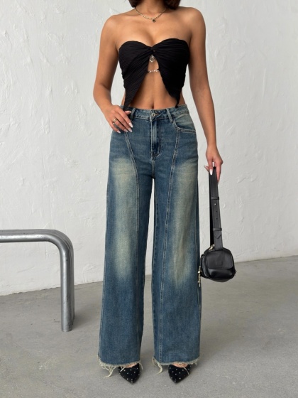 Blugi wide leg cu tiv nefinisat - Img 2