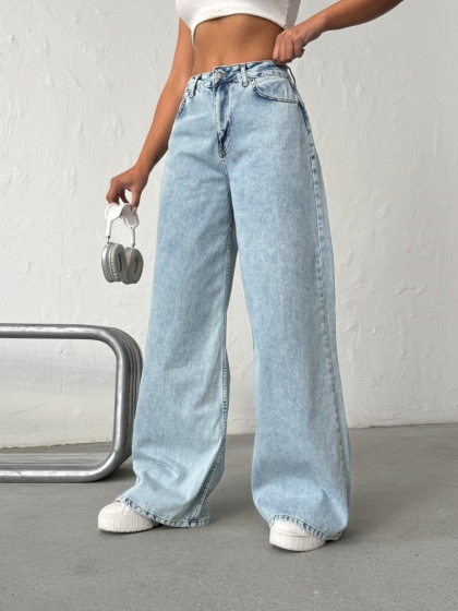 Blugi wide leg din denim cu rupturi pe posterior - Img 5