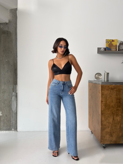 Blugi wide leg elastici cu detalii strasuri - Img 6