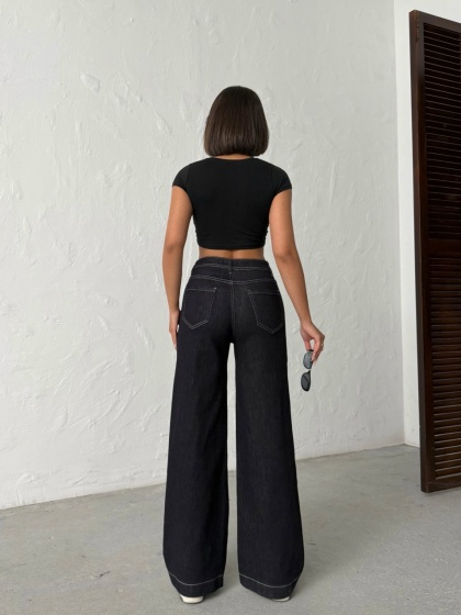 Blugi wide leg elastici cu detaliu cusaturi - Img 4