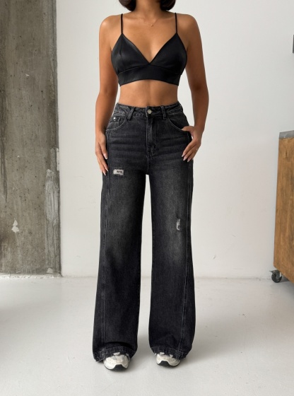 Blugi wide leg elastici cu detaliu - Img 3