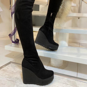 Cizme dama cu platforma de imitatie piele intoarsa - Img 3