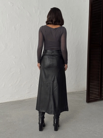 Fustă din piele ecologică cu crăpătură centrală - Img 6