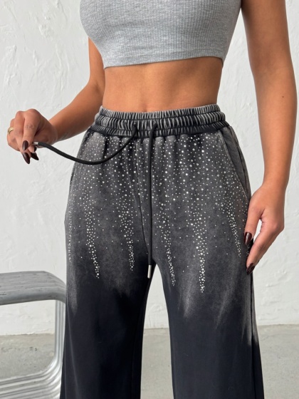 Pantaloni de trening evazat cu strasuri - Img 2