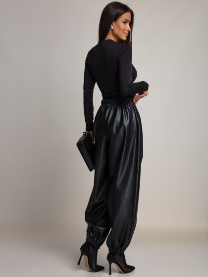 Pantaloni din piele ecologica cu elastic - Img 3