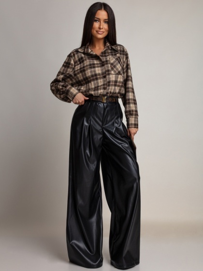 Pantaloni din piele ecologica wide leg - Img 2