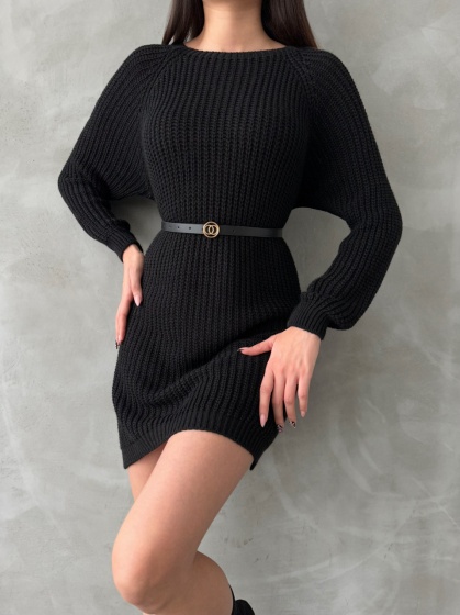 Pulover dama lung cu accesoriu curea