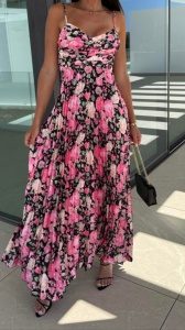 Rochie din satin plisata cu print floral - Img 2