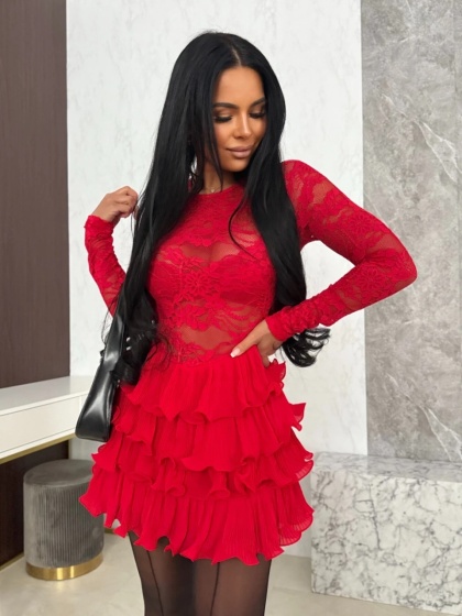 Rochie elegant scurta din dantela cu volane