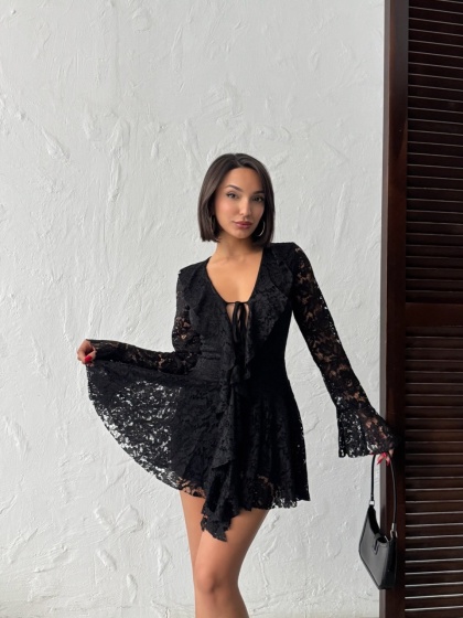 Rochie elegant scurta din dantela cu volane - Img 8