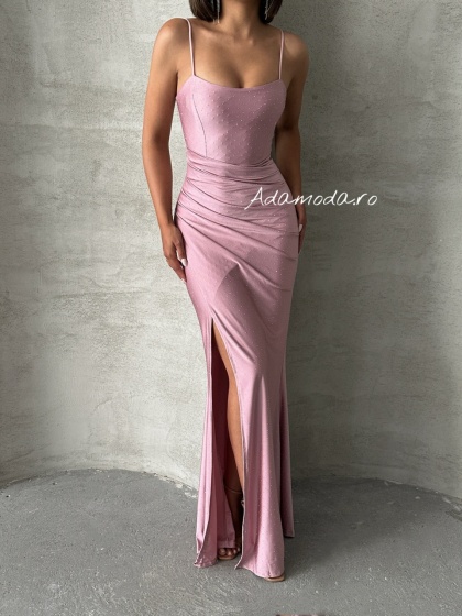 Rochie eleganta cu siret la spate accesorizata cu strasuri - Img 4