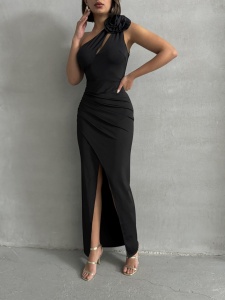 Rochie eleganta din lycra cu accesoriu pampon - Img 2