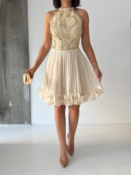Rochie eleganta din satin creponat accesorizata cu paiete - Img 2