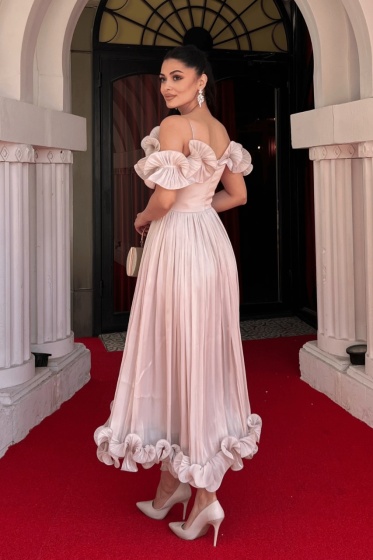 Rochie eleganta din satin creponat cu detaliu volan - Img 2