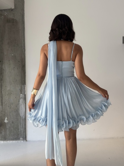 Rochie eleganta din satin creponat cu detaliu volan - Img 4