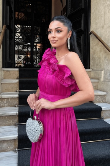Rochie eleganta din satin creponat cu detaliu volan - Img 4