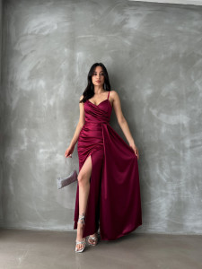 Rochie eleganta din satin lunga cu bretele - Img 4