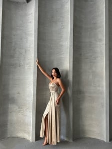 Rochie eleganta din satin lunga cu bretele - Img 4