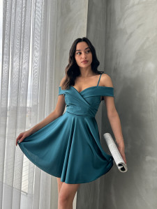 Rochie eleganta din satin scurta cu bretele - Img 2