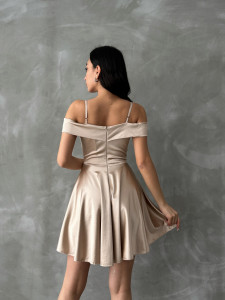 Rochie eleganta din satin scurta cu bretele - Img 2