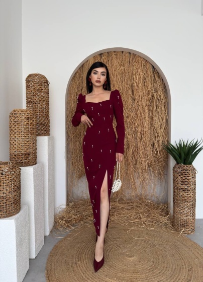 Rochie eleganta lunga accesorizata cu perlute - Img 2