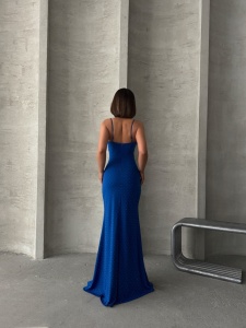 Rochie eleganta lunga accesorizata cu strasuri si puf - Img 2