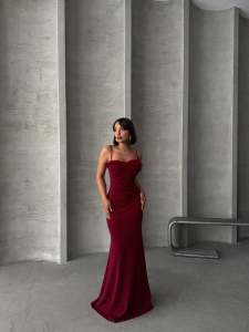 Rochie eleganta lunga accesorizata cu strasuri si puf - Img 4