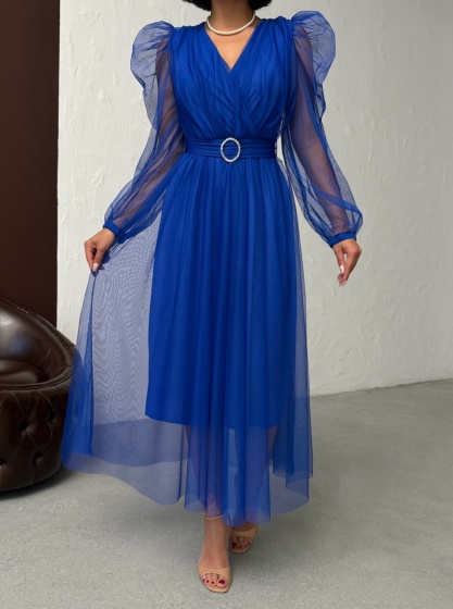 Rochie eleganta lunga cu accesoriu in talie din tull - Img 4