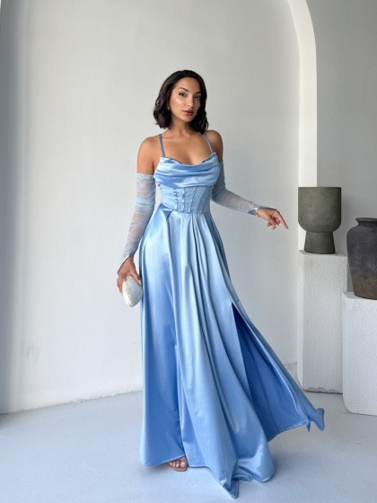 Rochie eleganta lunga cu accesoriu manusi - Img 6