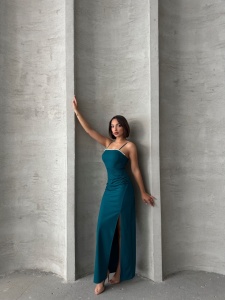 Rochie eleganta lunga cu bretele accesorizata cu perle - Img 6